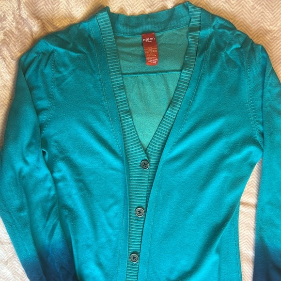 Olsen Ombré Teal Navy Long Duster Cardigan Oversized sz 4 - Picture 2 of 11